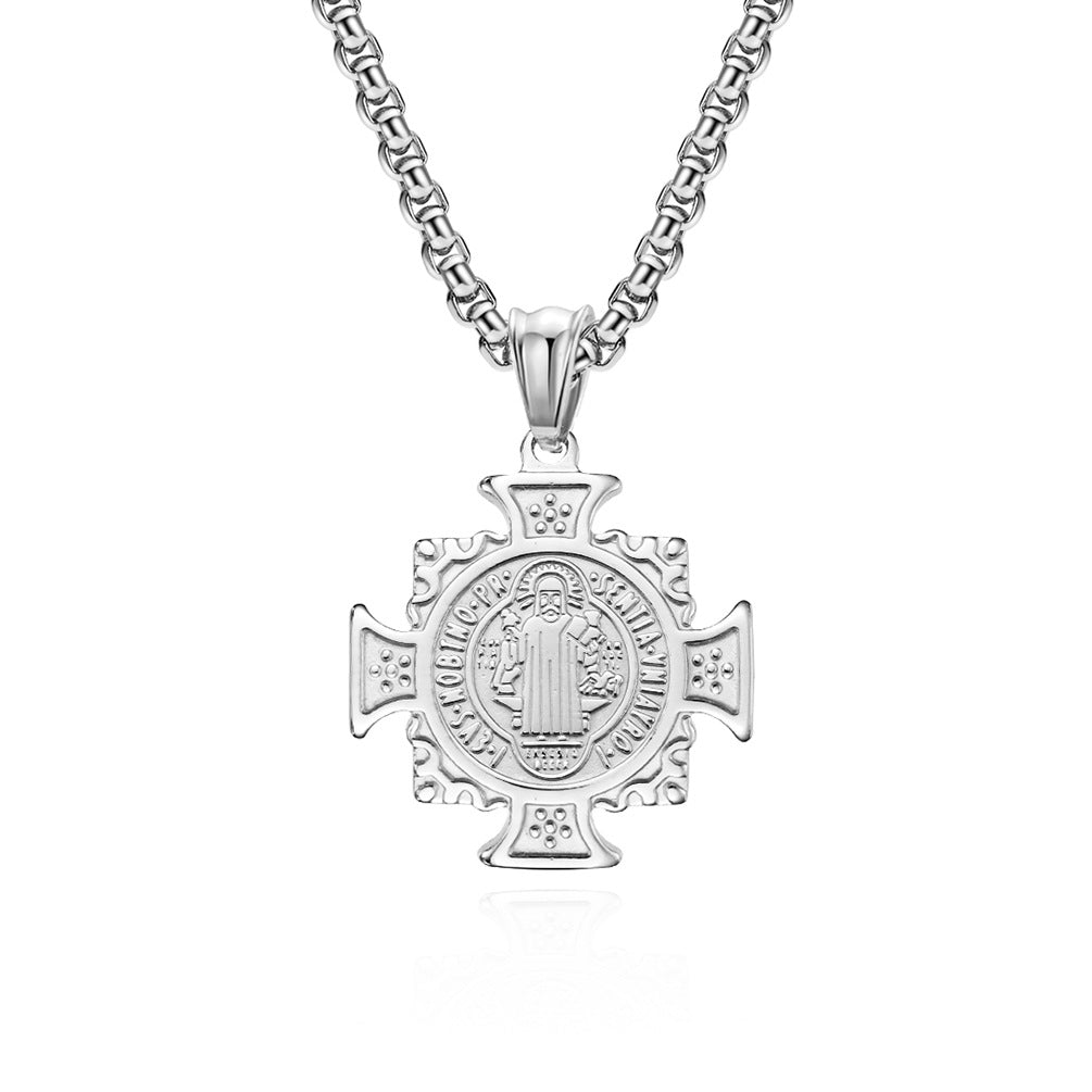 Saint Benedict Exorcist Holy Card Christ Necklace