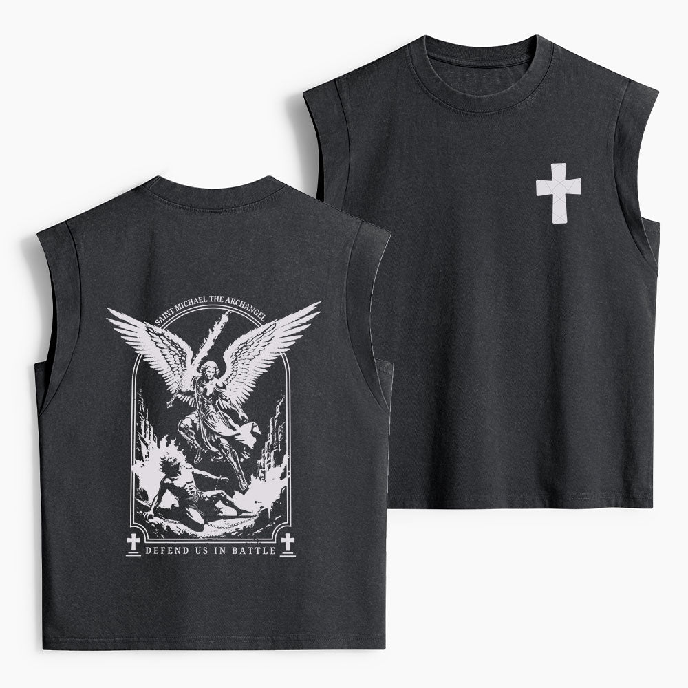 Saint Michael The Archangel Defend Us In Battle Christian Women's Washed Tank Top