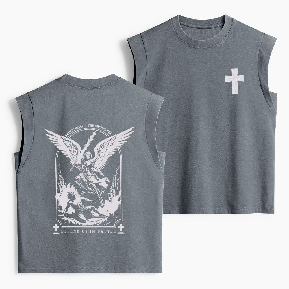 Saint Michael The Archangel Defend Us In Battle Christian Women's Washed Tank Top