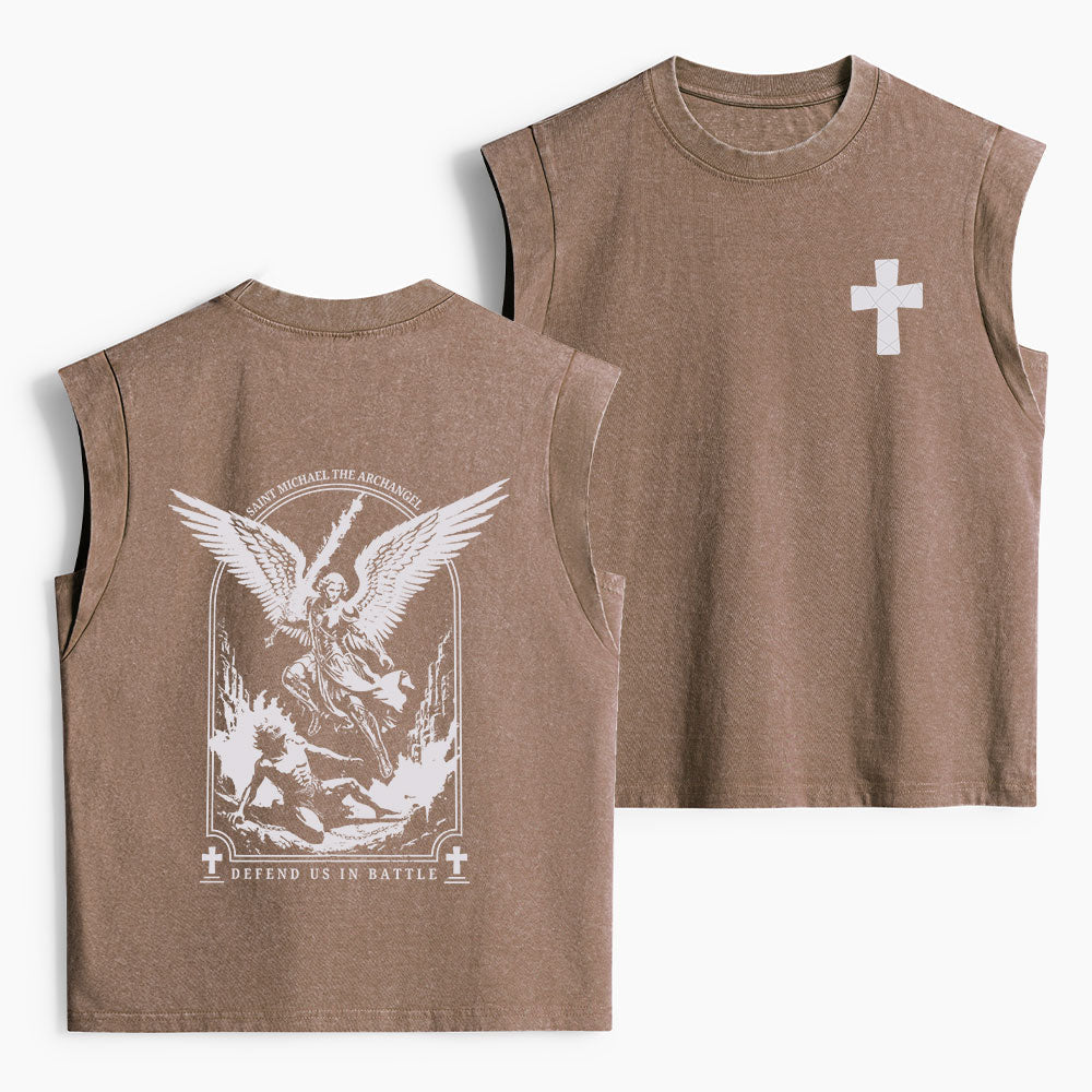 Saint Michael The Archangel Defend Us In Battle Christian Women's Washed Tank Top