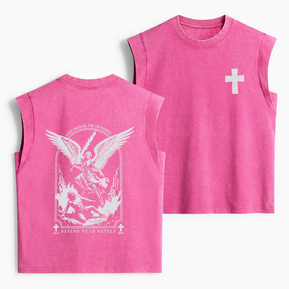 Saint Michael The Archangel Defend Us In Battle Christian Women's Washed Tank Top
