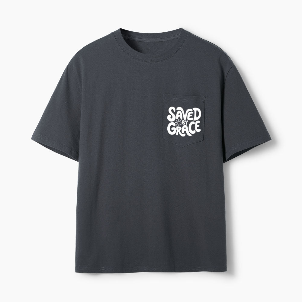 Saved  By Grace Christian Unisex Pocket T-Shirt