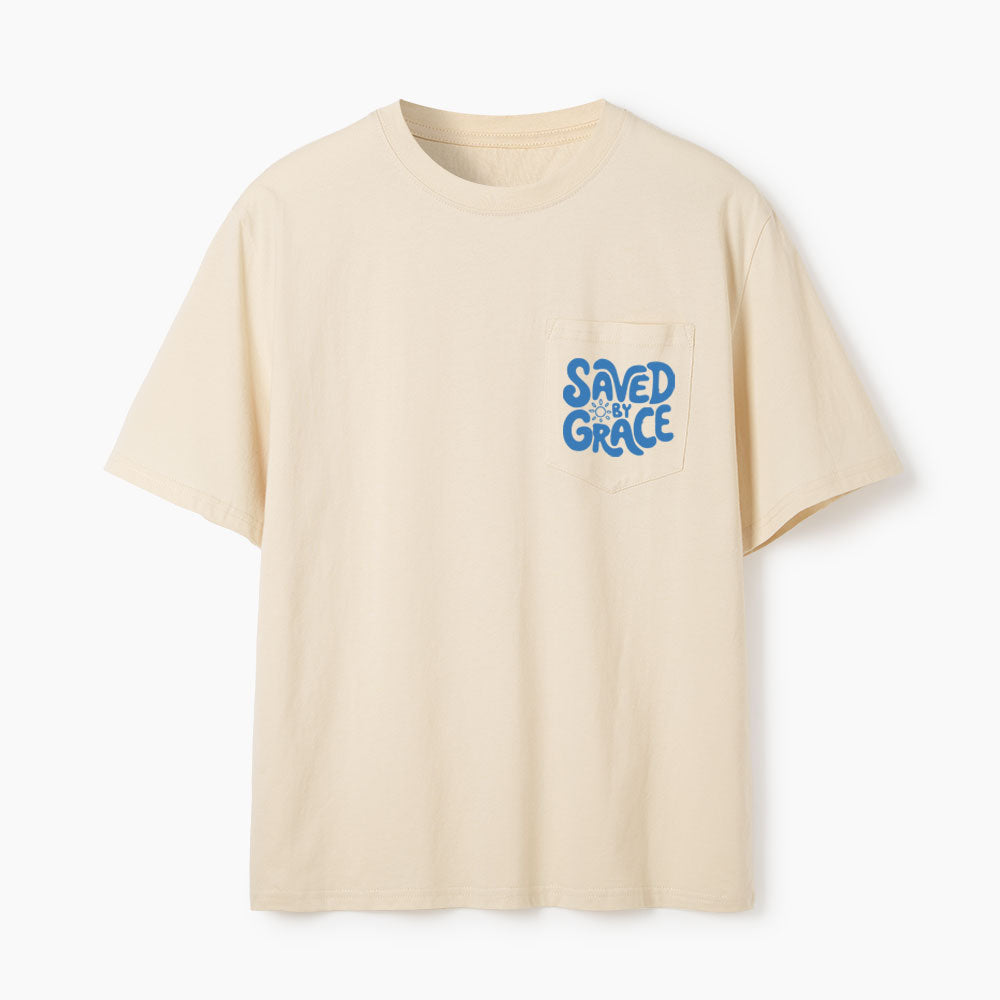 Saved  By Grace Christian Unisex Pocket T-Shirt