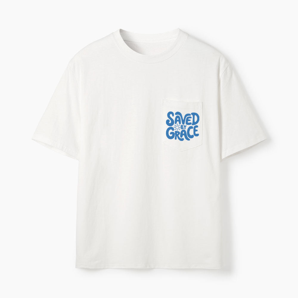 Saved  By Grace Christian Unisex Pocket T-Shirt