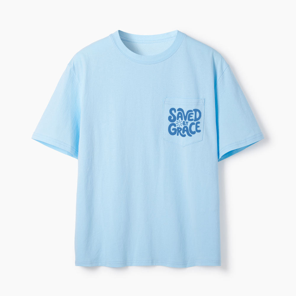 Saved  By Grace Christian Unisex Pocket T-Shirt