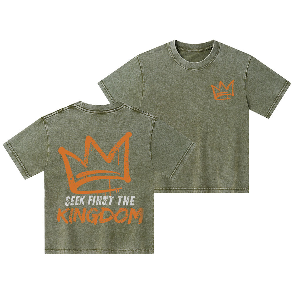 Seek First The Kingdom Christian Kid Washed T-Shirt