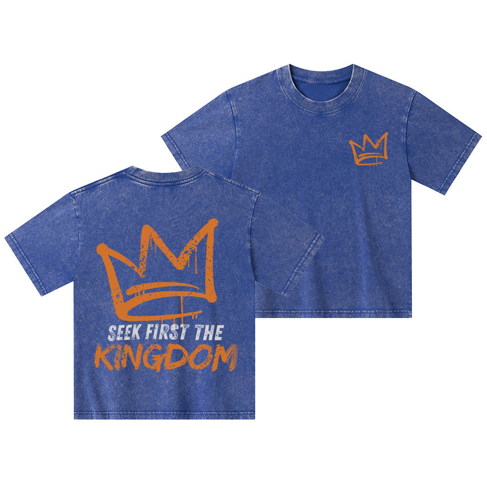 Seek First The Kingdom Christian Kid Washed T-Shirt