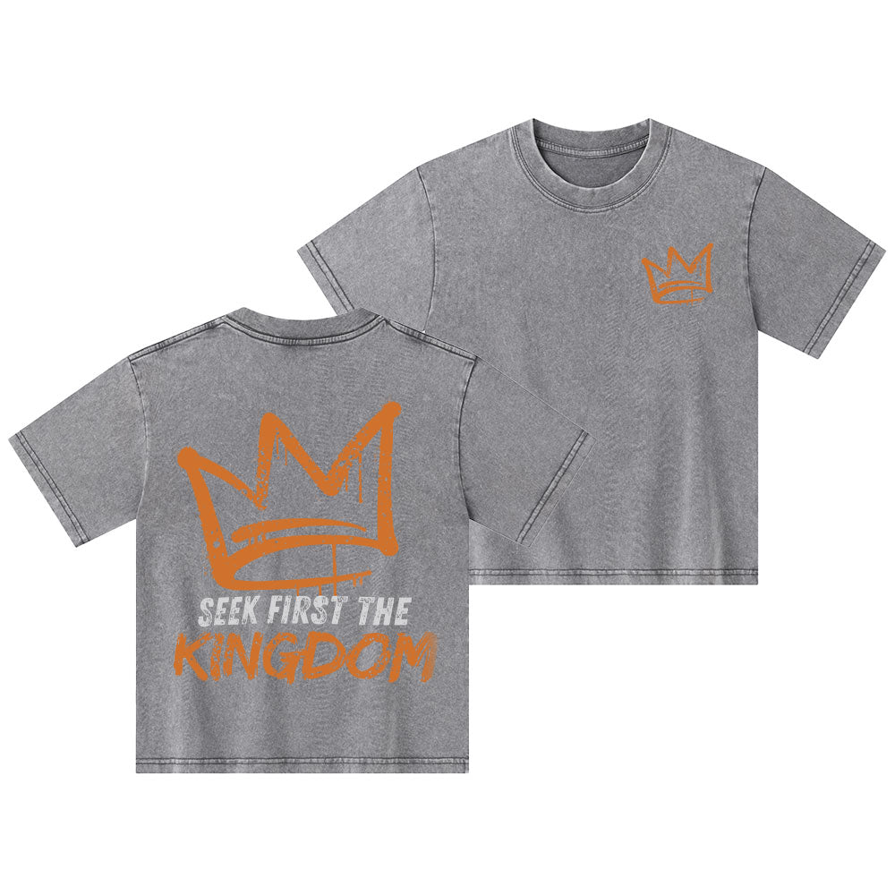 Seek First The Kingdom Christian Kid Washed T-Shirt
