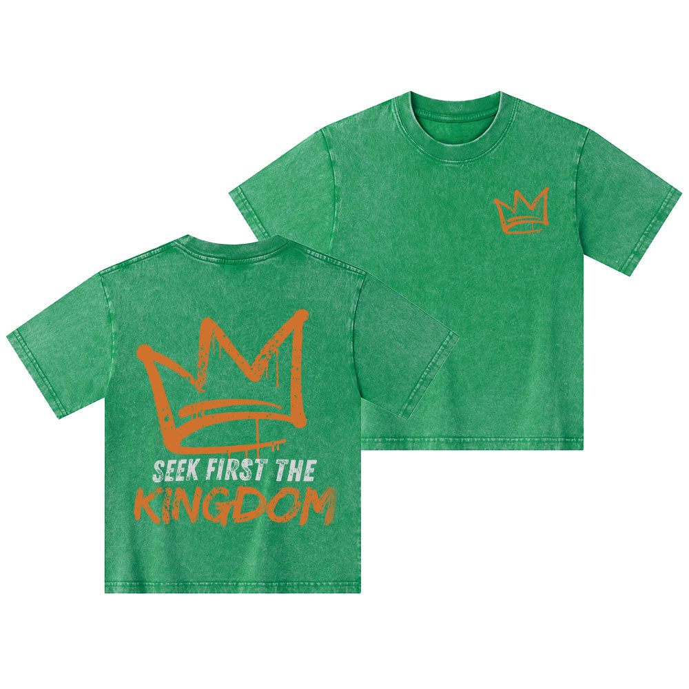 Seek First The Kingdom Christian Kid Washed T-Shirt