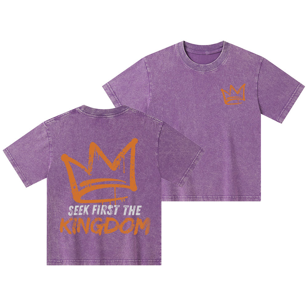 Seek First The Kingdom Christian Kid Washed T-Shirt