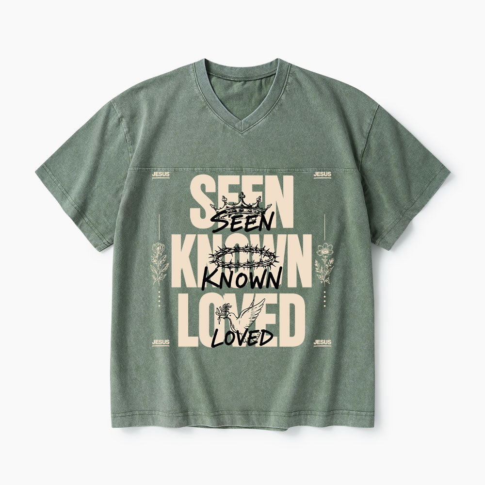 Seen Known Loved Christian Washed V-Neck T-Shirt