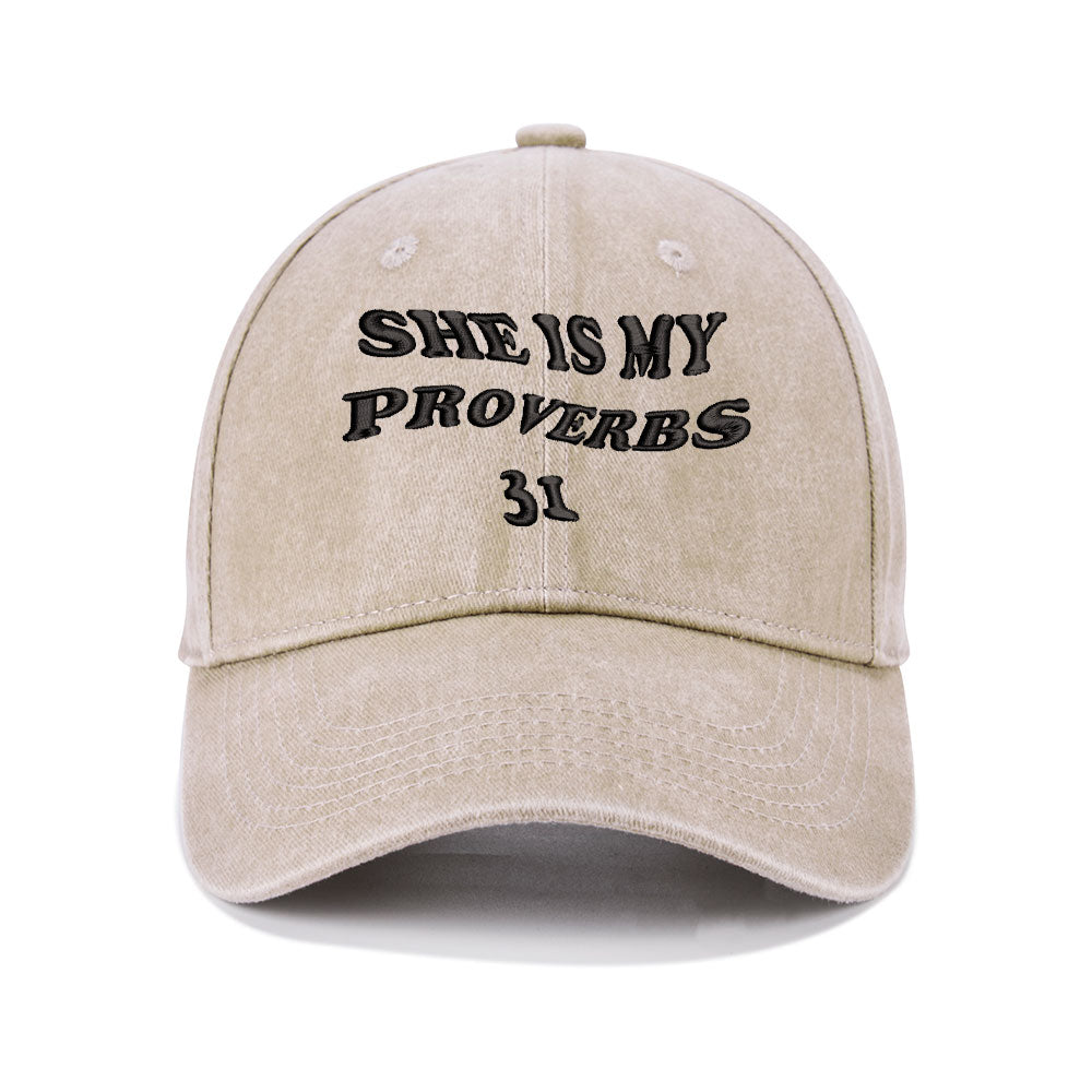 She Is My Proverbs Christian Couple Washed Hat