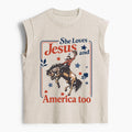She Loves Jesus And America Too Christian Women's Washed Tank Top