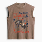 She Loves Jesus And America Too Christian Women's Washed Tank Top