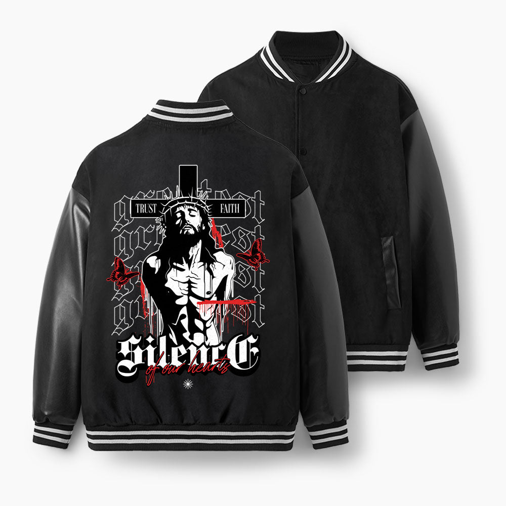 Silence Of Our Heart Christian Color Block Baseball Jacket