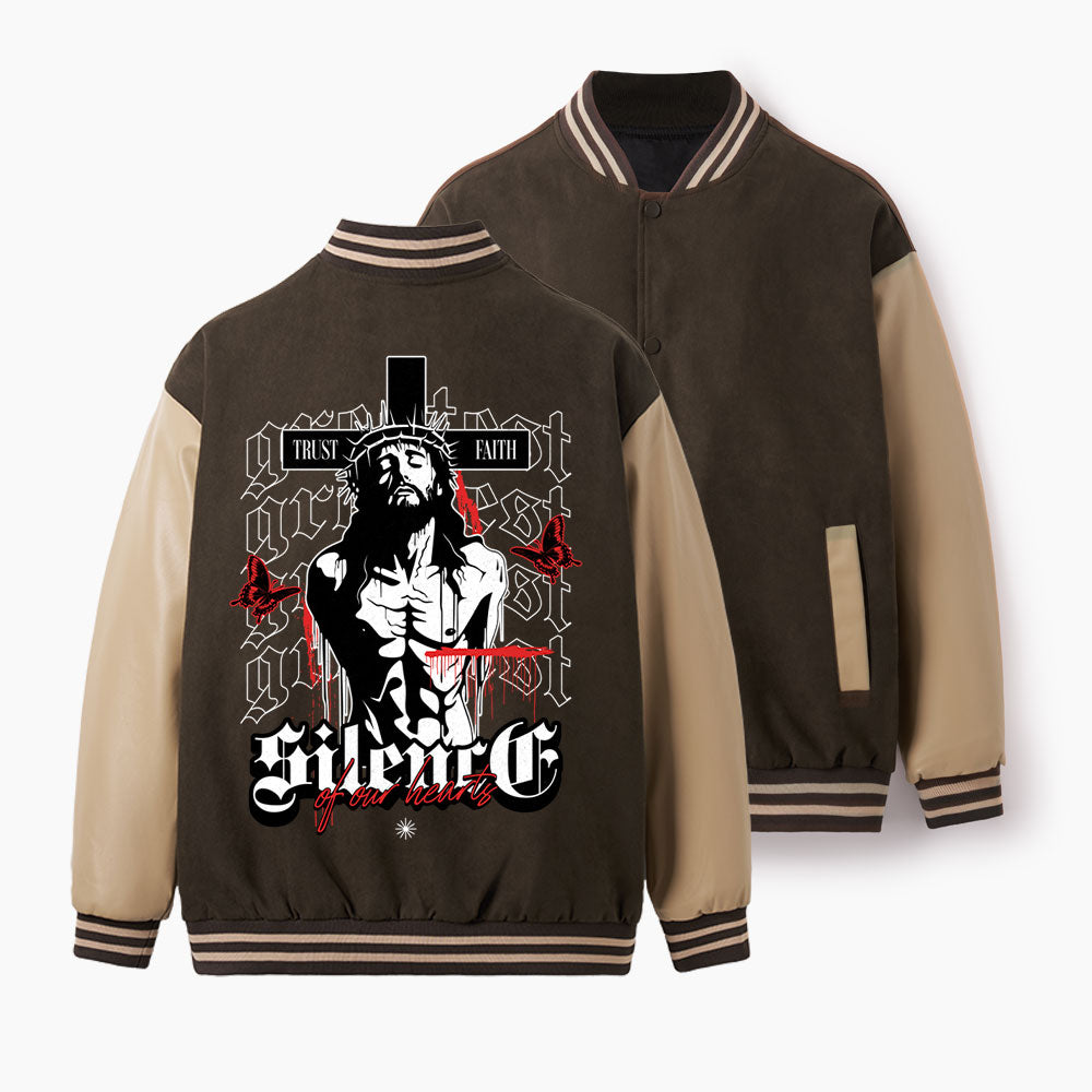 Silence Of Our Heart Christian Color Block Baseball Jacket