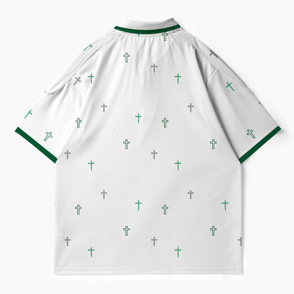 Simple Cross Christian Buttoned Polo Jersey