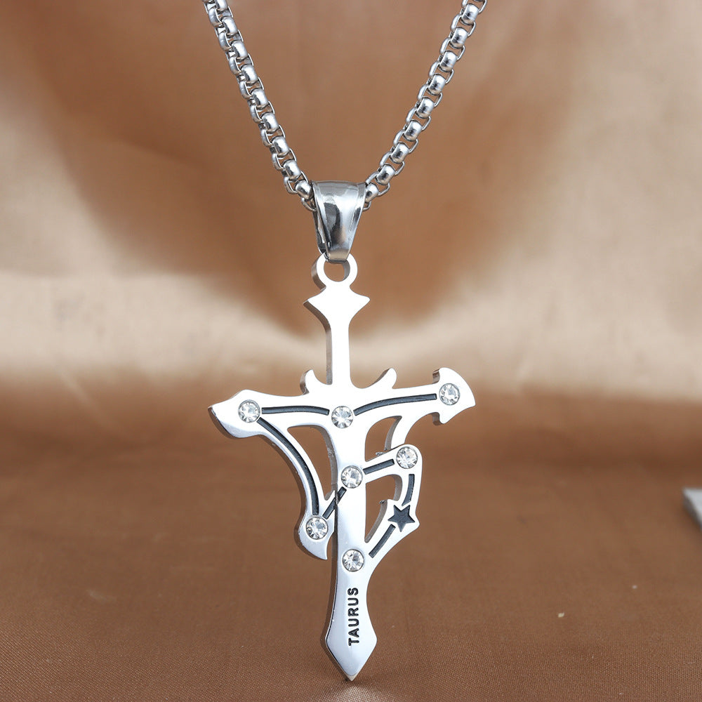 Stainless Steel Zodiac & Cross Necklace