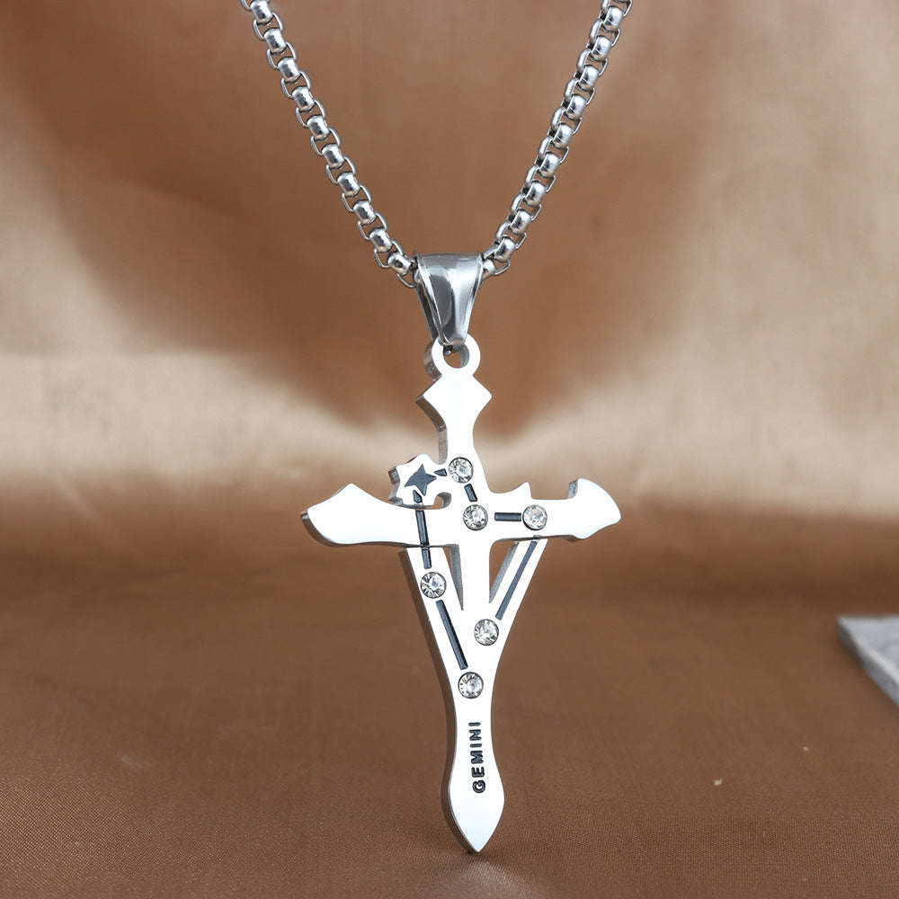 Stainless Steel Zodiac & Cross Necklace