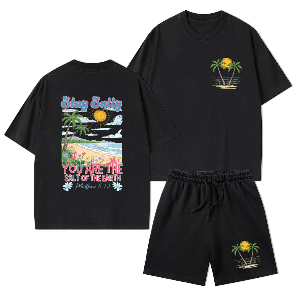 Stay Salty Christian Washed T-Shirt & Shorts