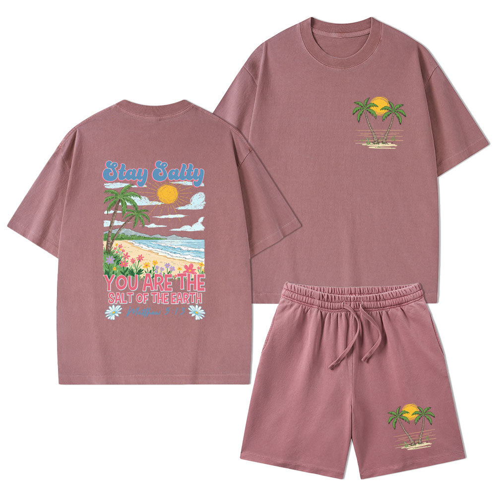 Stay Salty Christian Washed T-Shirt & Shorts