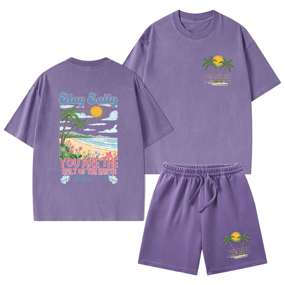 Stay Salty Christian Washed T-Shirt & Shorts