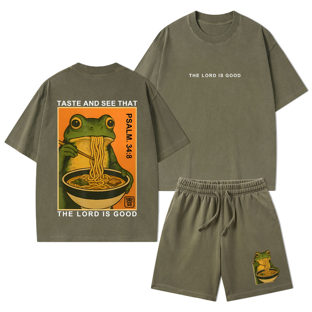 Taste And See That The Lord Is Good Christian Washed T-Shirt & Shorts