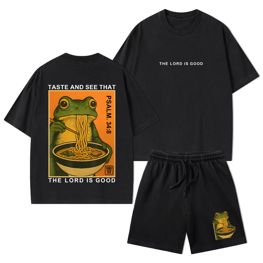 Taste And See That The Lord Is Good Christian Washed T-Shirt & Shorts