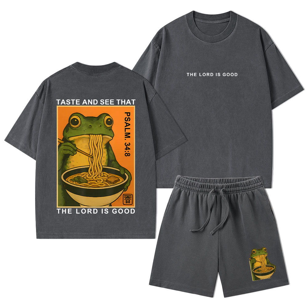 Taste And See That The Lord Is Good Christian Washed T-Shirt & Shorts