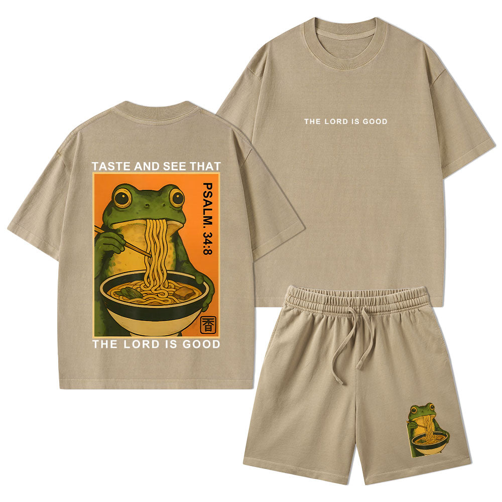Taste And See That The Lord Is Good Christian Washed T-Shirt & Shorts