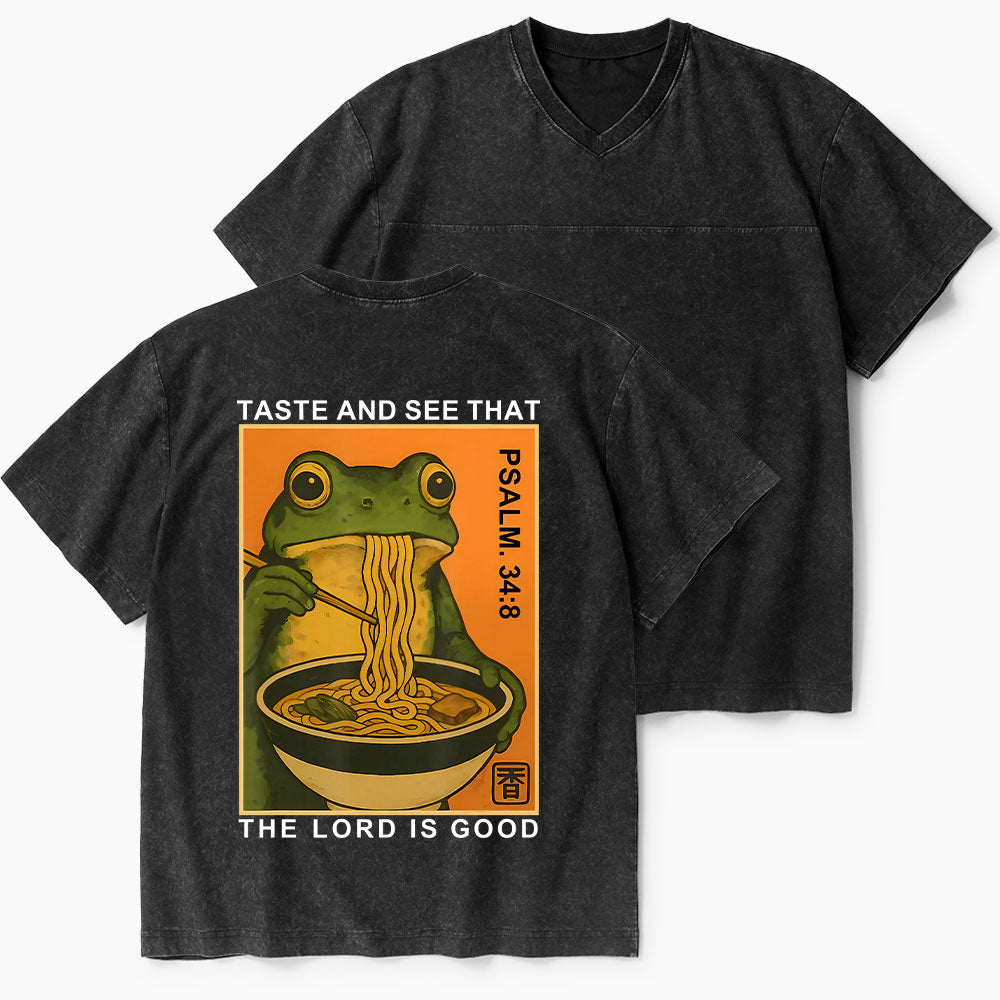 Taste And See That The Lord Is Good Christian Washed V-Neck T-Shirt