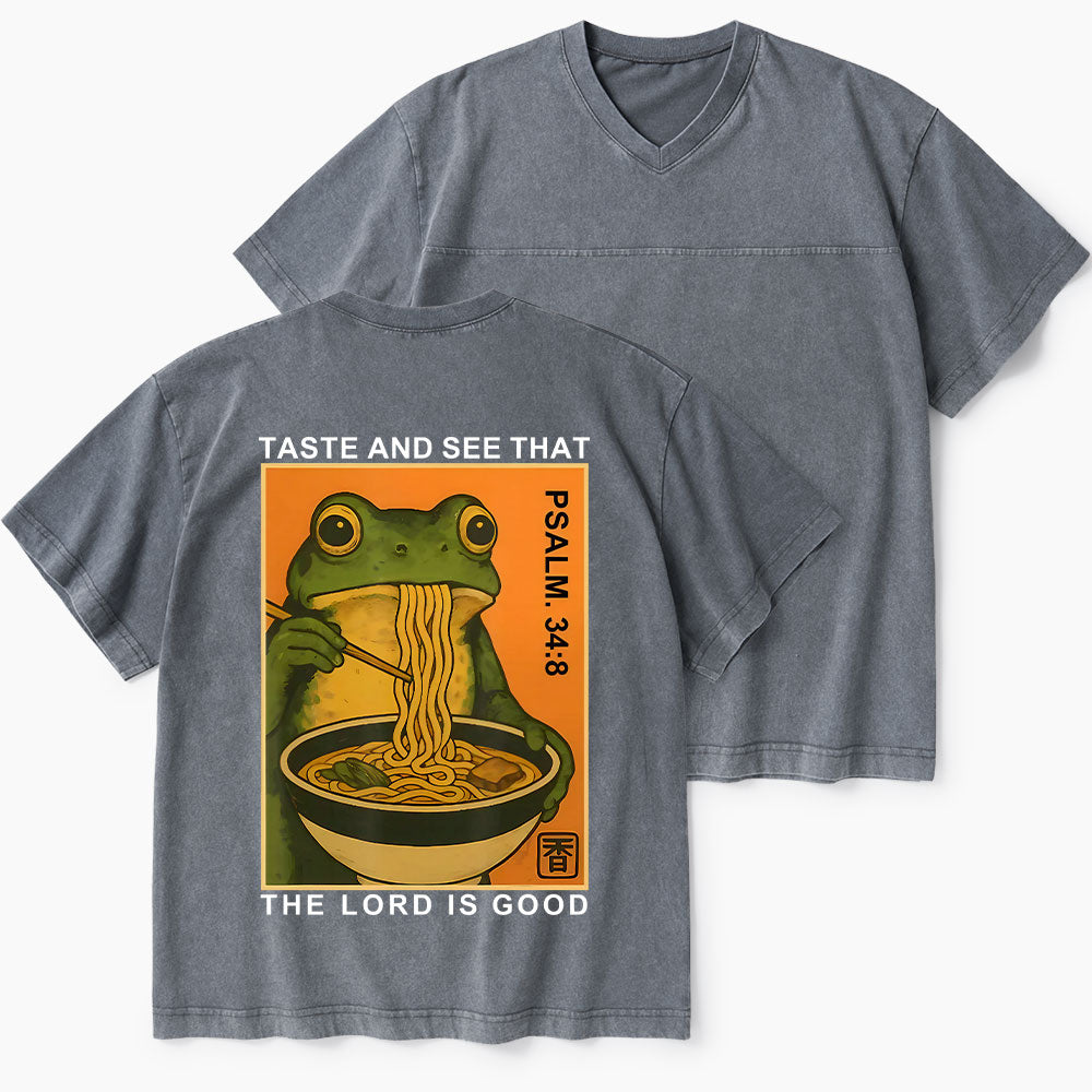 Taste And See That The Lord Is Good Christian Washed V-Neck T-Shirt