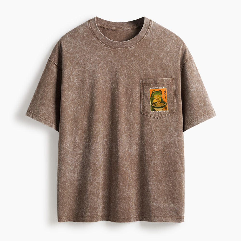 Taste And See That The Lord Is Good Washed Unisex Pocket T-Shirt