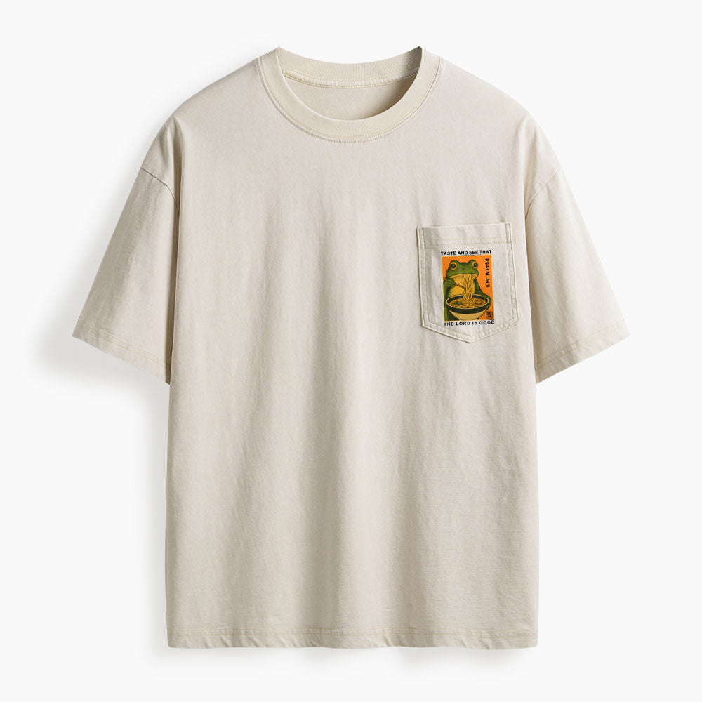 Taste And See That The Lord Is Good Washed Unisex Pocket T-Shirt