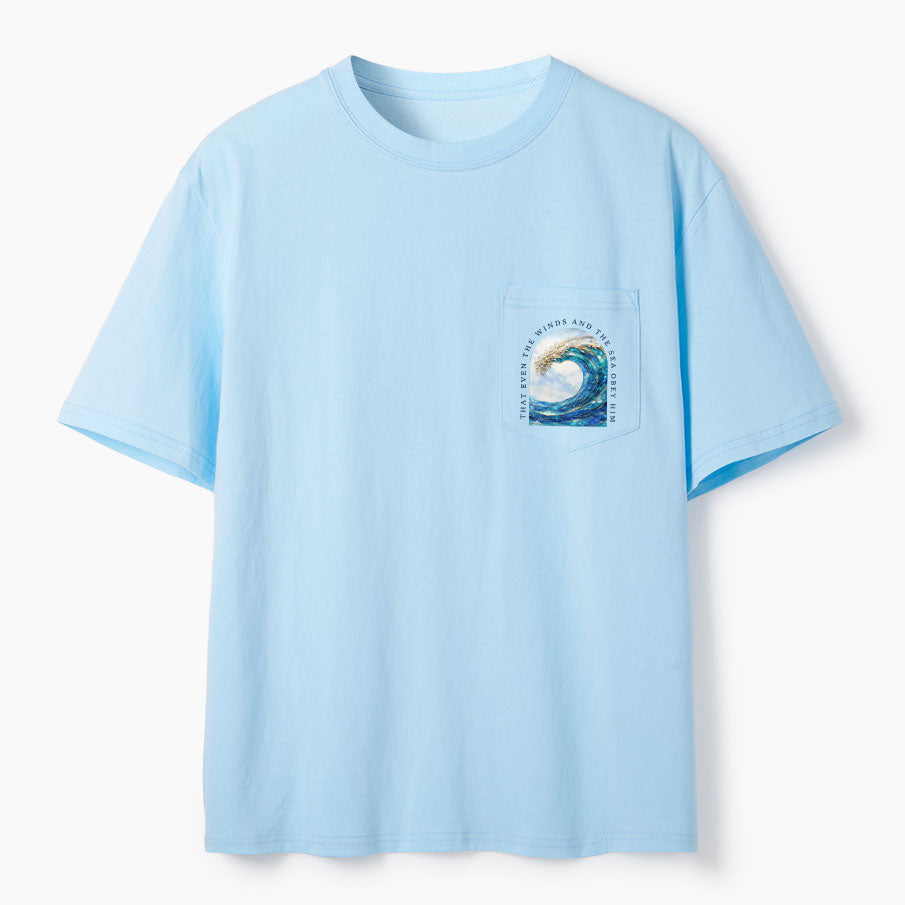 That Even The Winds And The Sea Obey Him Christian Unisex Pocket T-Shirt