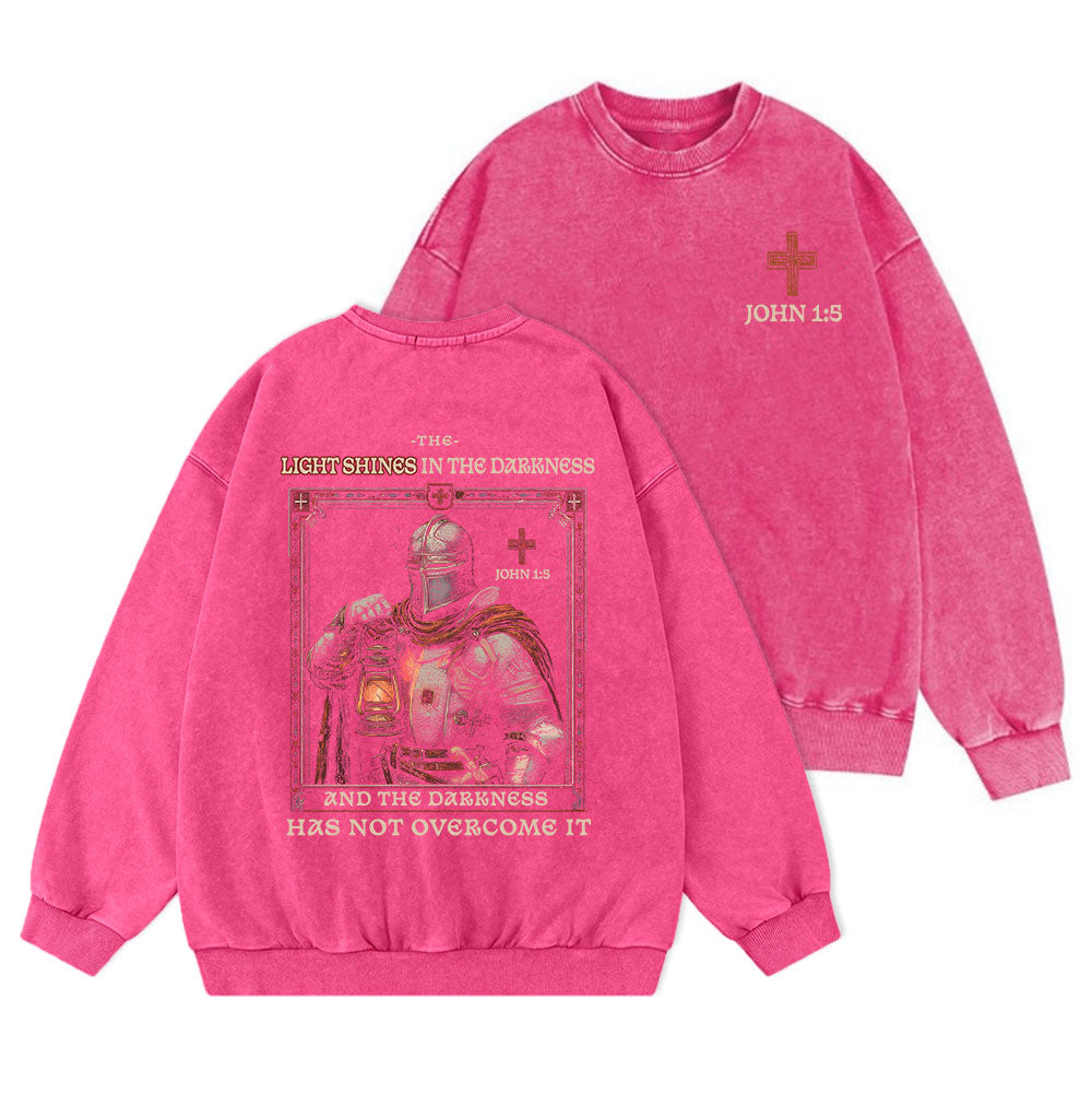 The Light Shines In The Darkness Christian Washed Sweatshirt