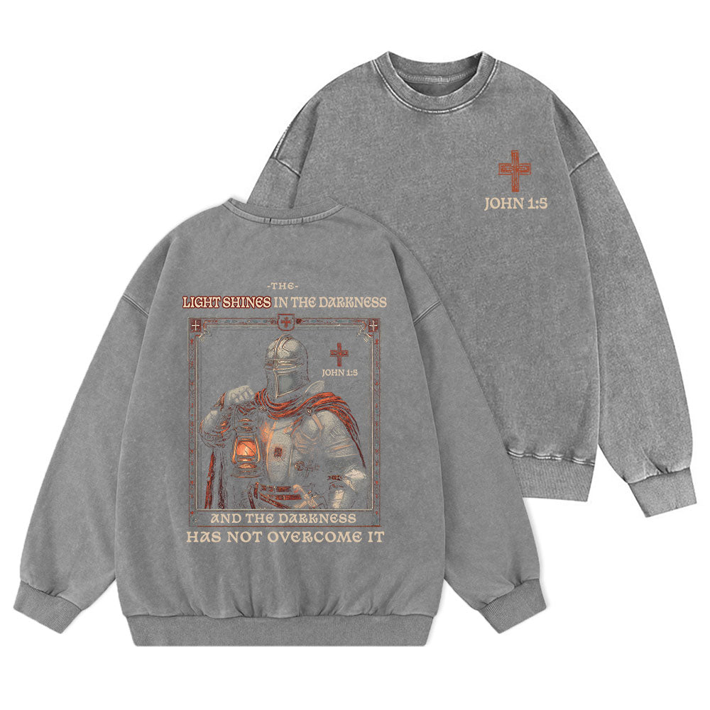 The Light Shines In The Darkness Christian Washed Sweatshirt
