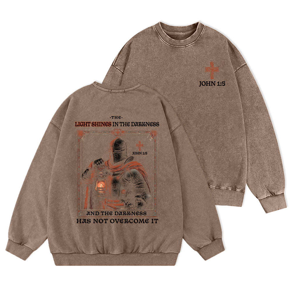 The Light Shines In The Darkness Christian Washed Sweatshirt