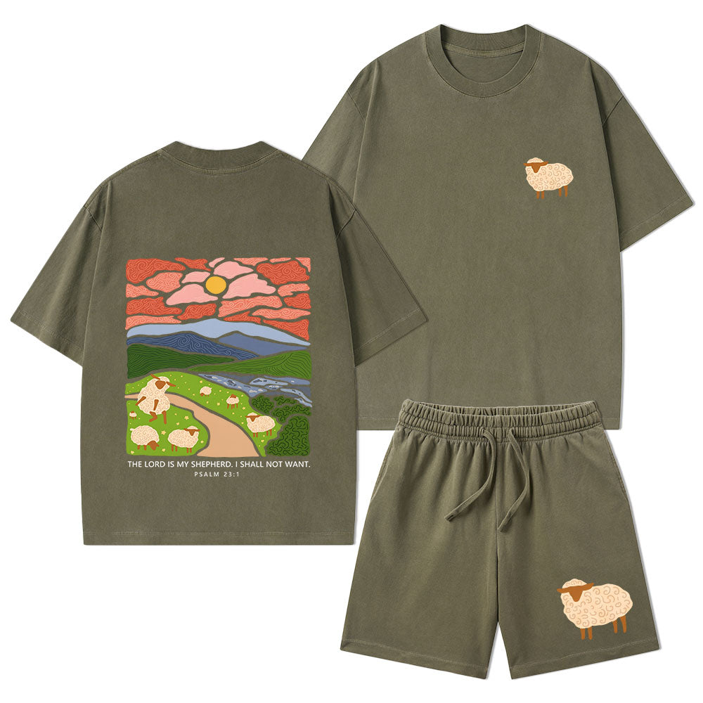 The Lord Is My Shepherd Christian Washed T-Shirt & Shorts