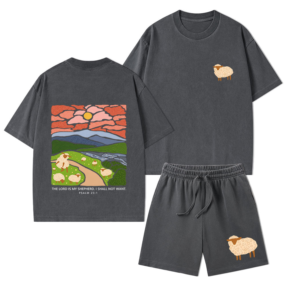 The Lord Is My Shepherd Christian Washed T-Shirt & Shorts