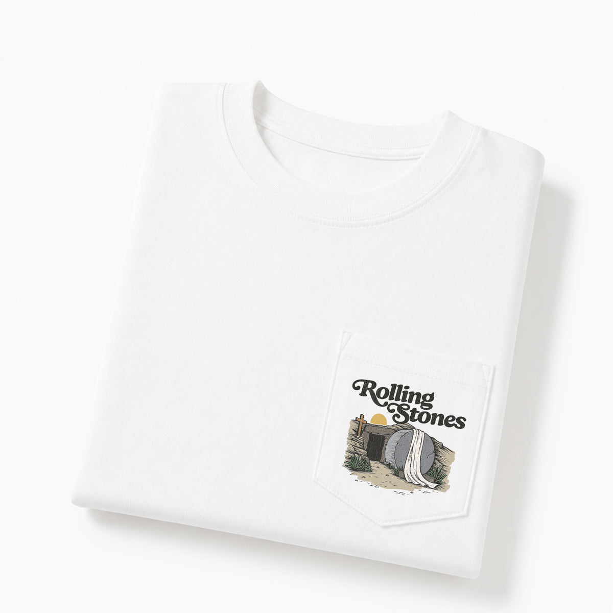The Stone Was Rolled Away Christian Unisex Pocket T-Shirt
