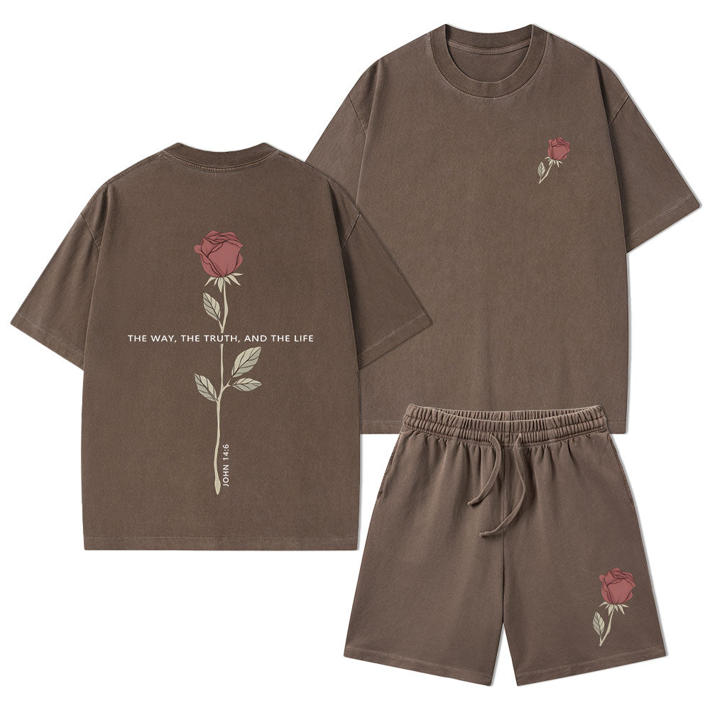The Way The Truth The Life Christian Washed T-Shirt & Shorts