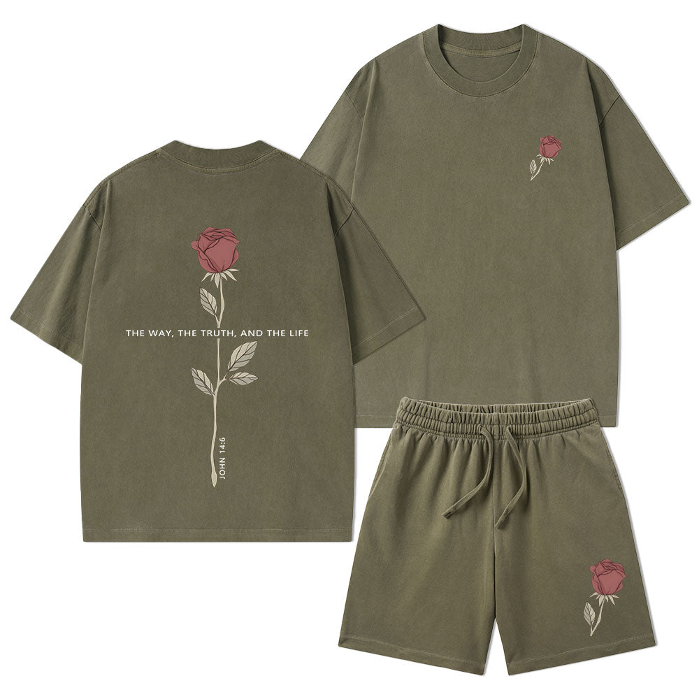 The Way The Truth The Life Christian Washed T-Shirt & Shorts