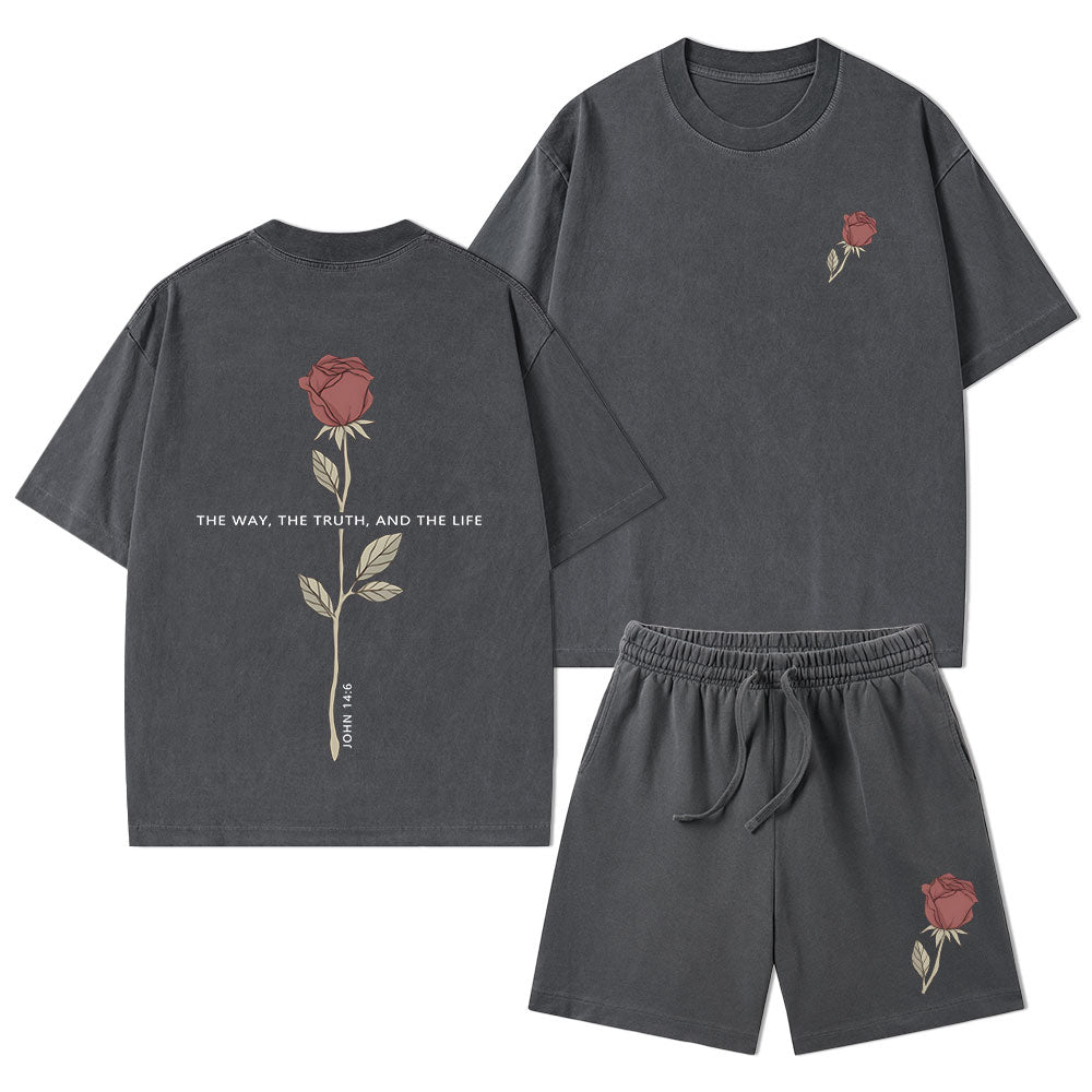 The Way The Truth The Life Christian Washed T-Shirt & Shorts