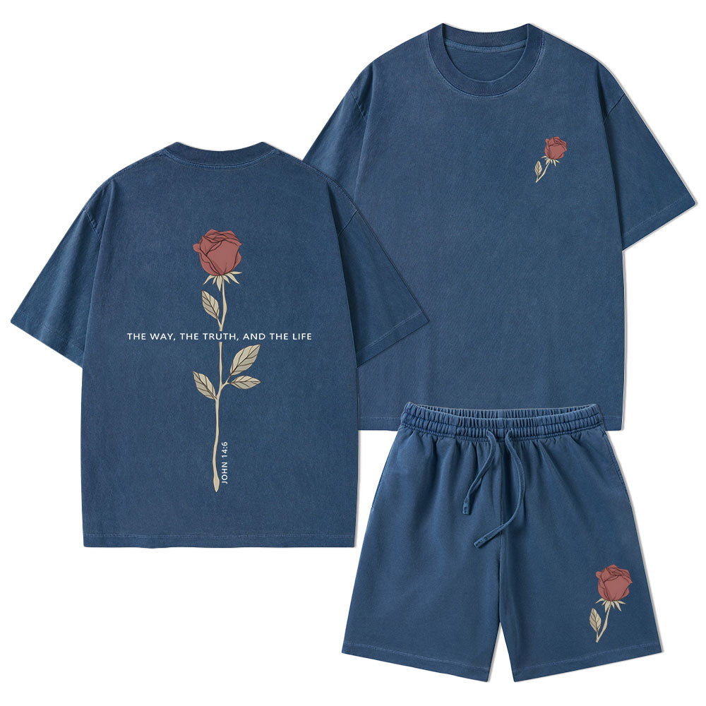 The Way The Truth The Life Christian Washed T-Shirt & Shorts