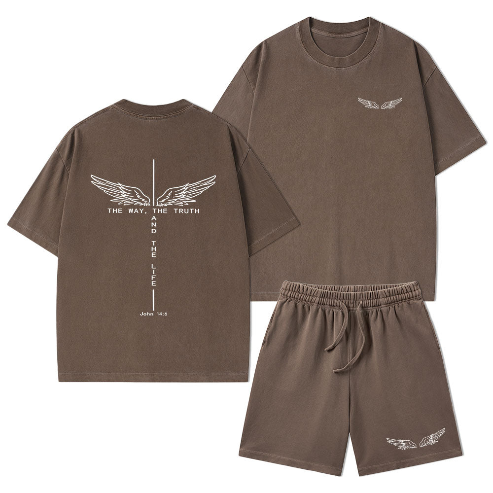 The Way The Truth The Life Christian Washed T-Shirt & Shorts