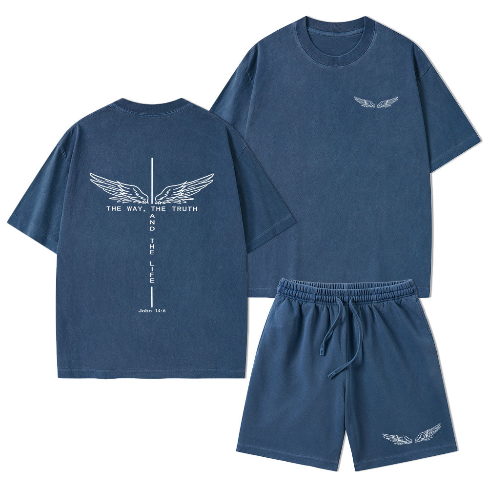 The Way The Truth The Life Christian Washed T-Shirt & Shorts