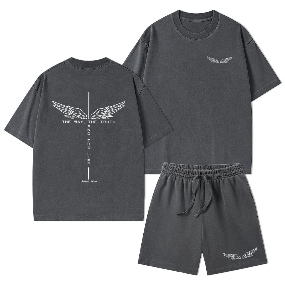 The Way The Truth The Life Christian Washed T-Shirt & Shorts