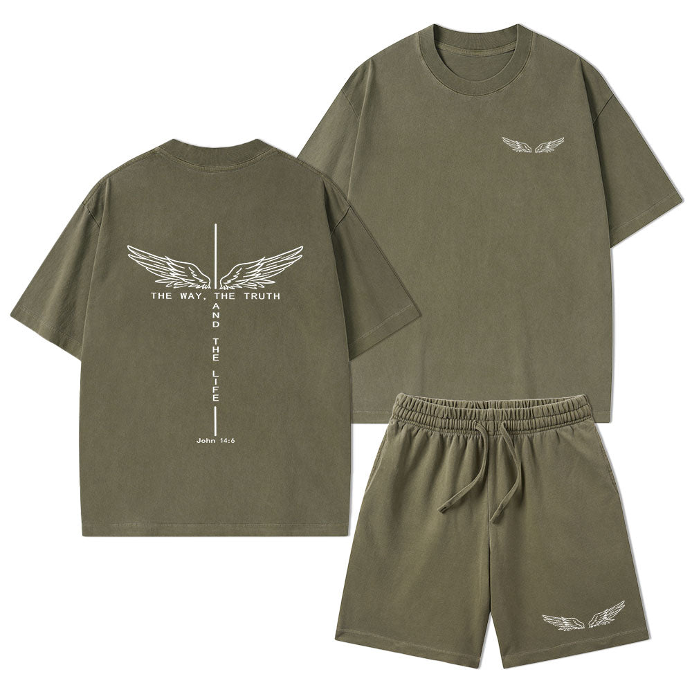The Way The Truth The Life Christian Washed T-Shirt & Shorts