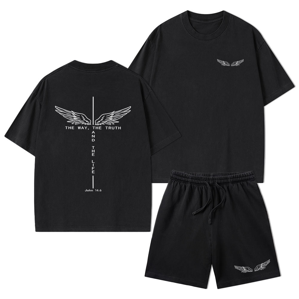 The Way The Truth The Life Christian Washed T-Shirt & Shorts